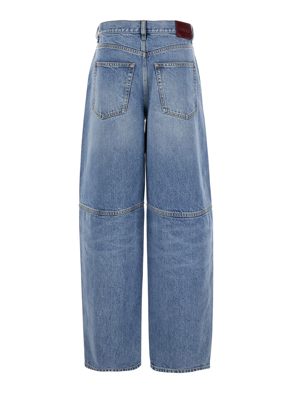 Gucci Women Blue Jeans With Logo Patch On The Rear And Wide Leg In Denim Woman - 2