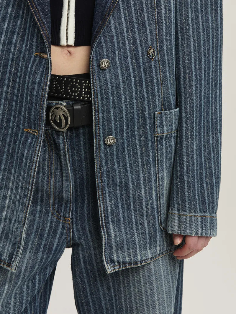 Laser pinstriped denim blazer 3