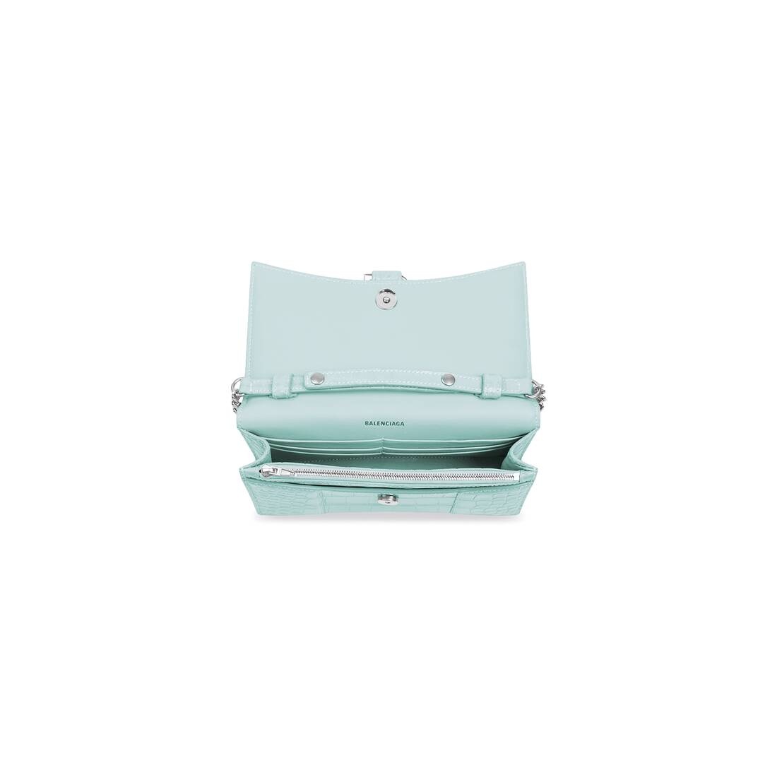 Women's Hourglass Wallet With Chain Crocodile Embossed  in Mint - 4