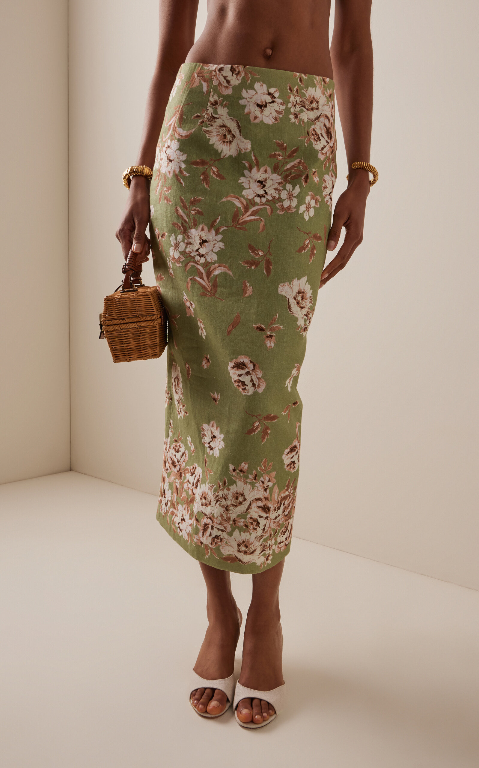 Exclusive Sienna Floral Linen Maxi Skirt green - 3