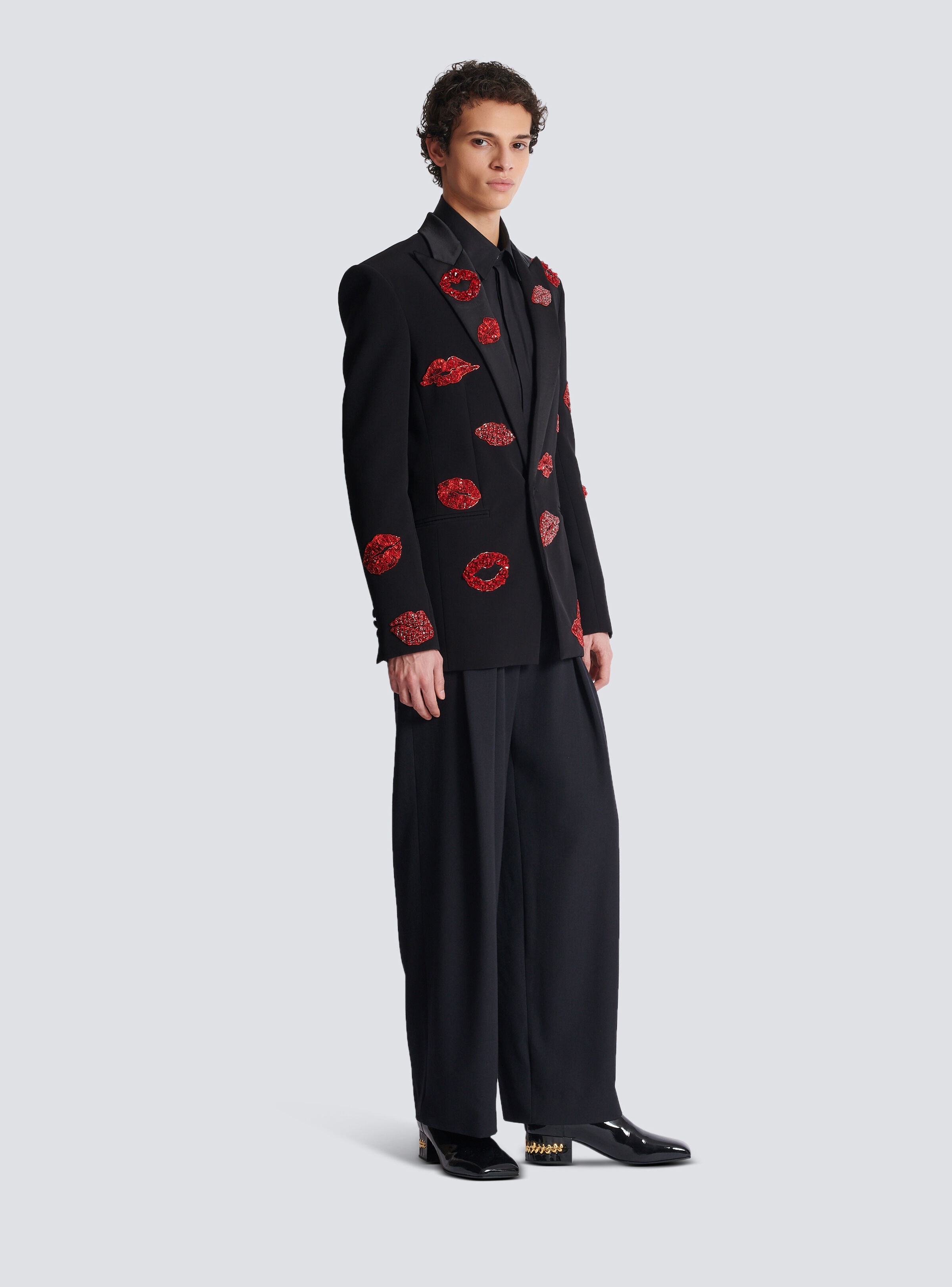 Crepe 1-button jacket with Kiss embroidery - 3