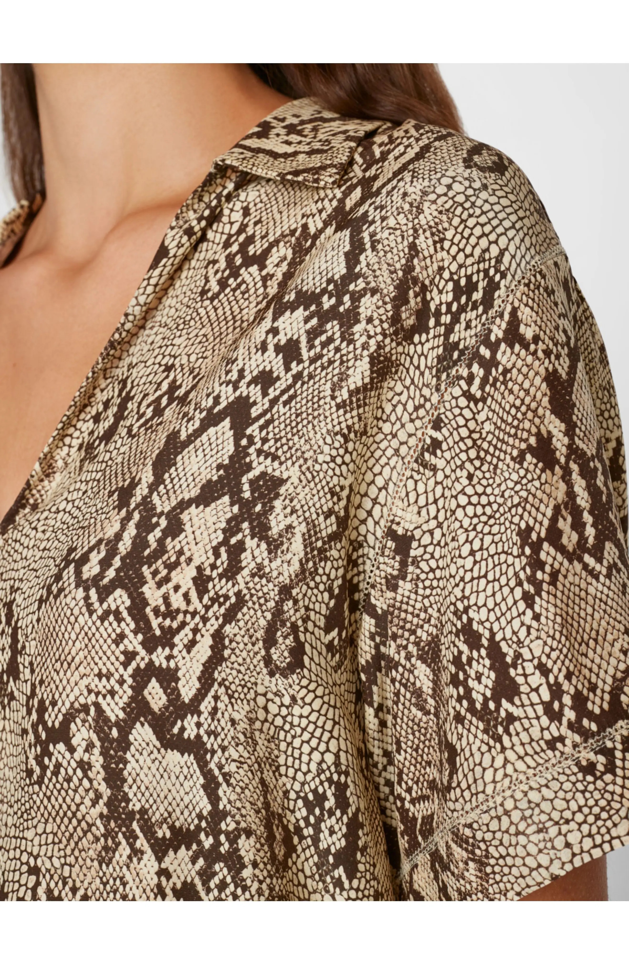 Snakeskin Print Silk Popover Blouse - 4