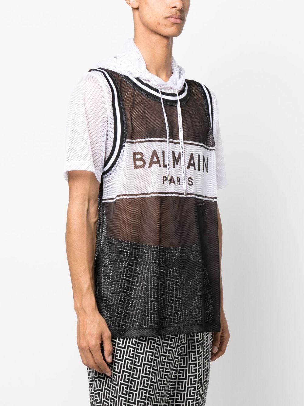 mesh logo-print hoodie T-shirt - 3