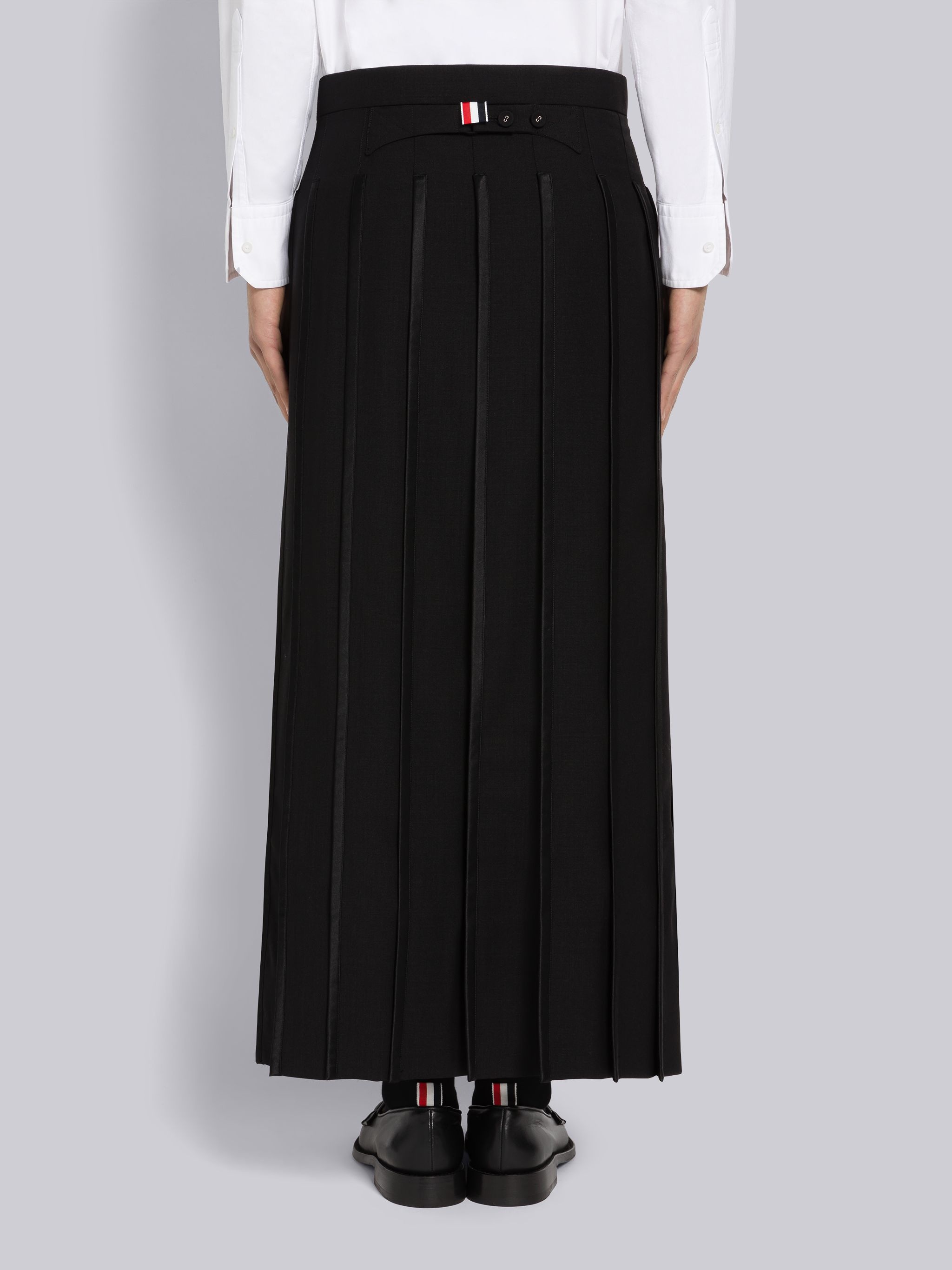Super 120's Twill Grosgrain Low Rise Ankle Length Pleated Skirt - 3