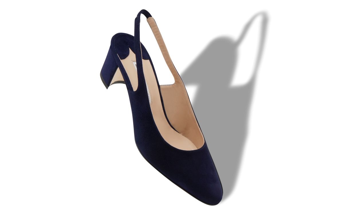 Navy Blue Suede Slingback Pumps - 2