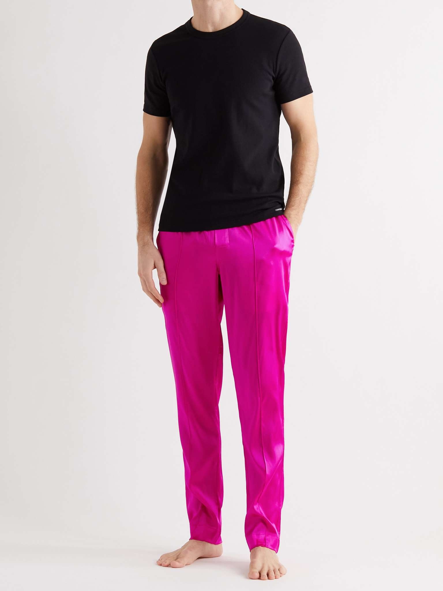 Velvet-Trimmed Stretch-Silk Satin Pyjama Trousers - 2