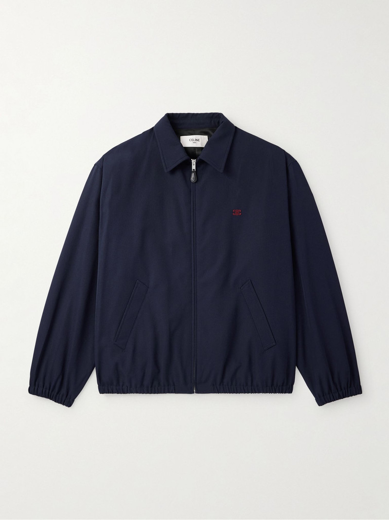 Logo-Embroidered Wool and Cotton-Blend Gabardine Blouson Jacket Navy 1