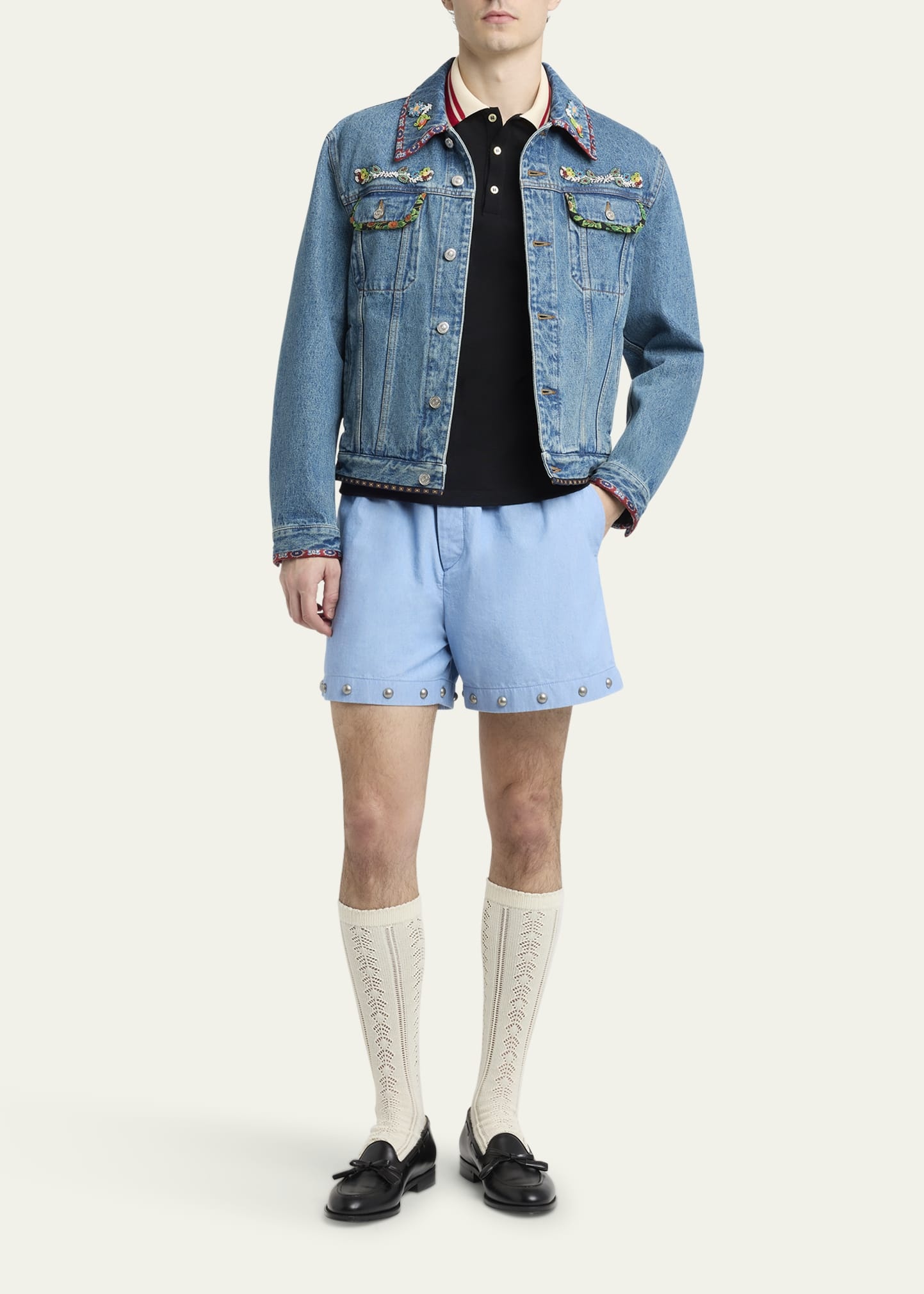 Men's Embroidered-Trim Denim Jacket - 2