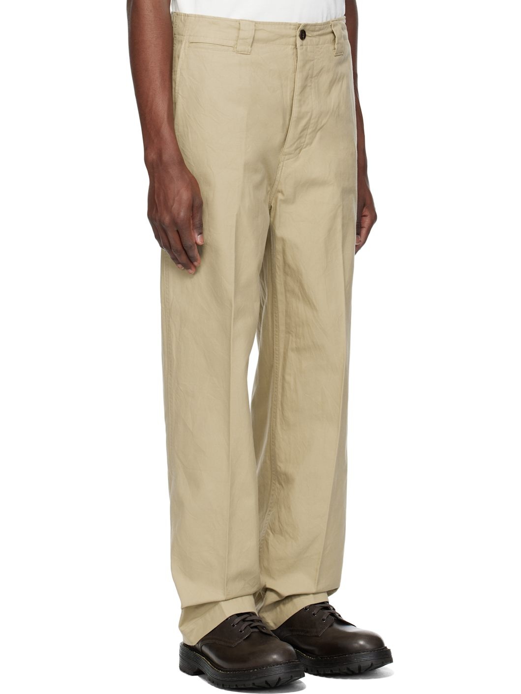 Beige Wide Chino Trousers - 2