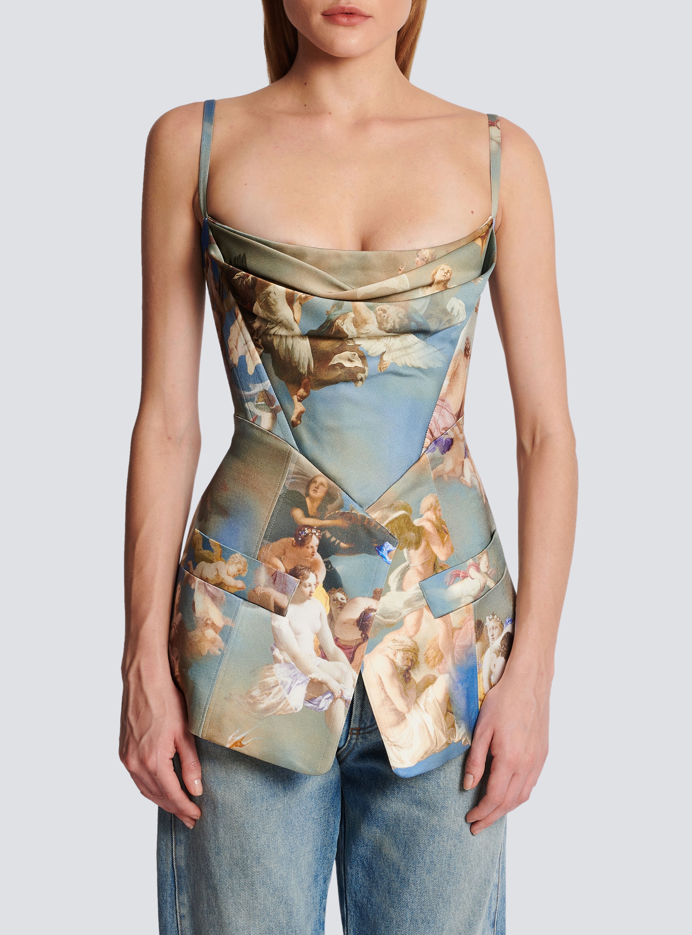 Sky printed satin corset top - 5