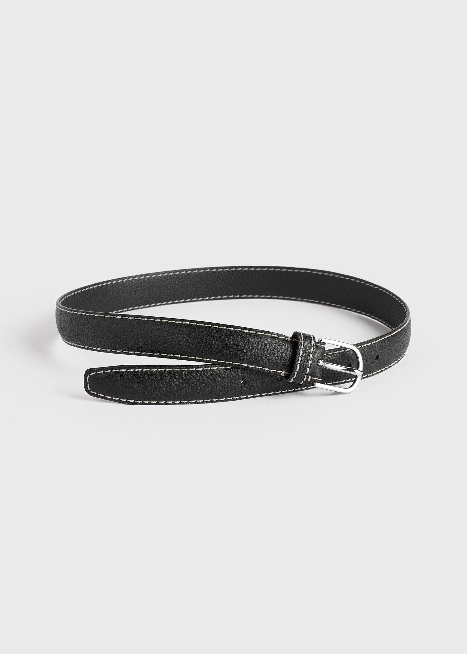 Slim trouser leather belt black grain - 5