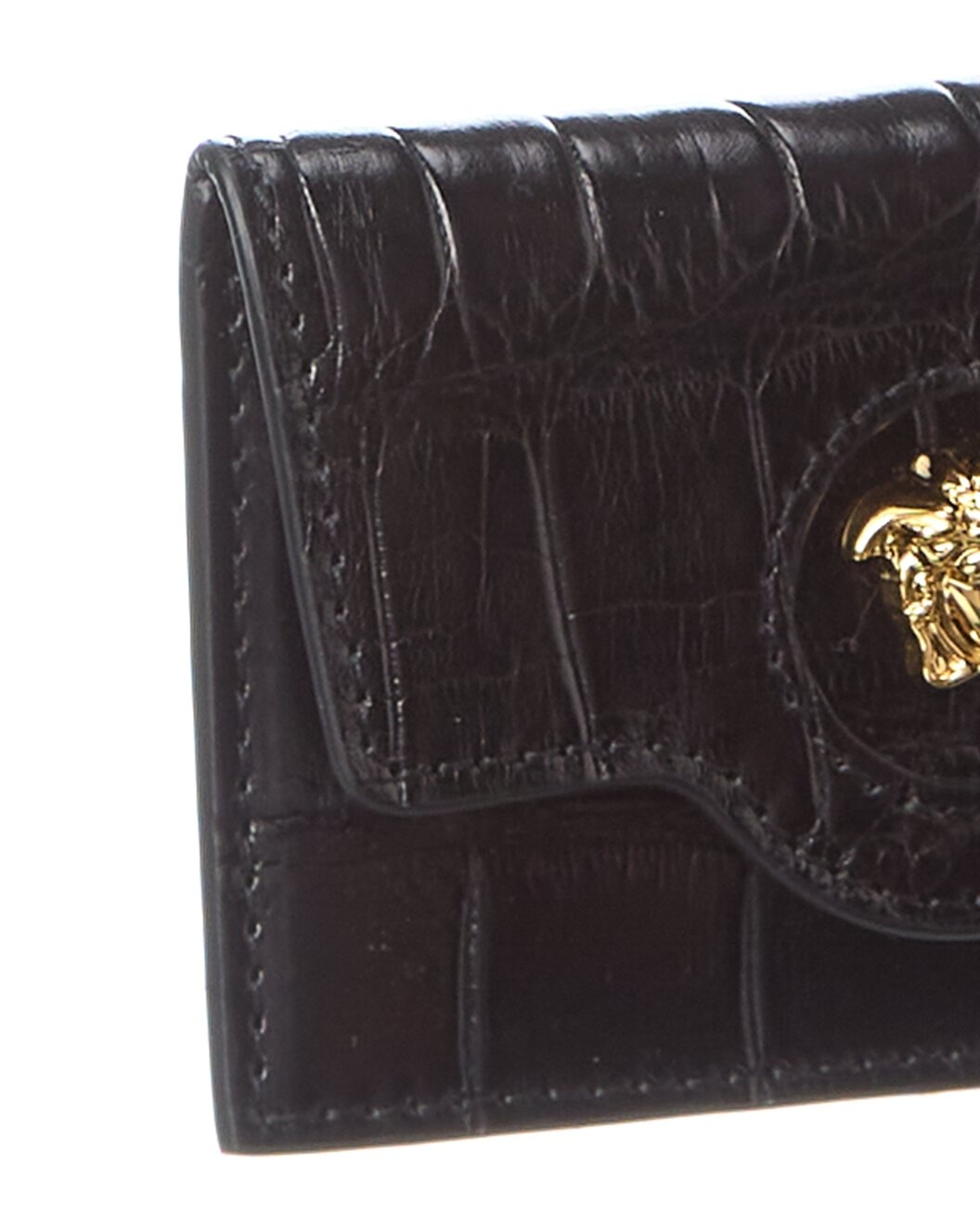 Versace La Medusa Croc-Embossed Leather Card Holder - 3