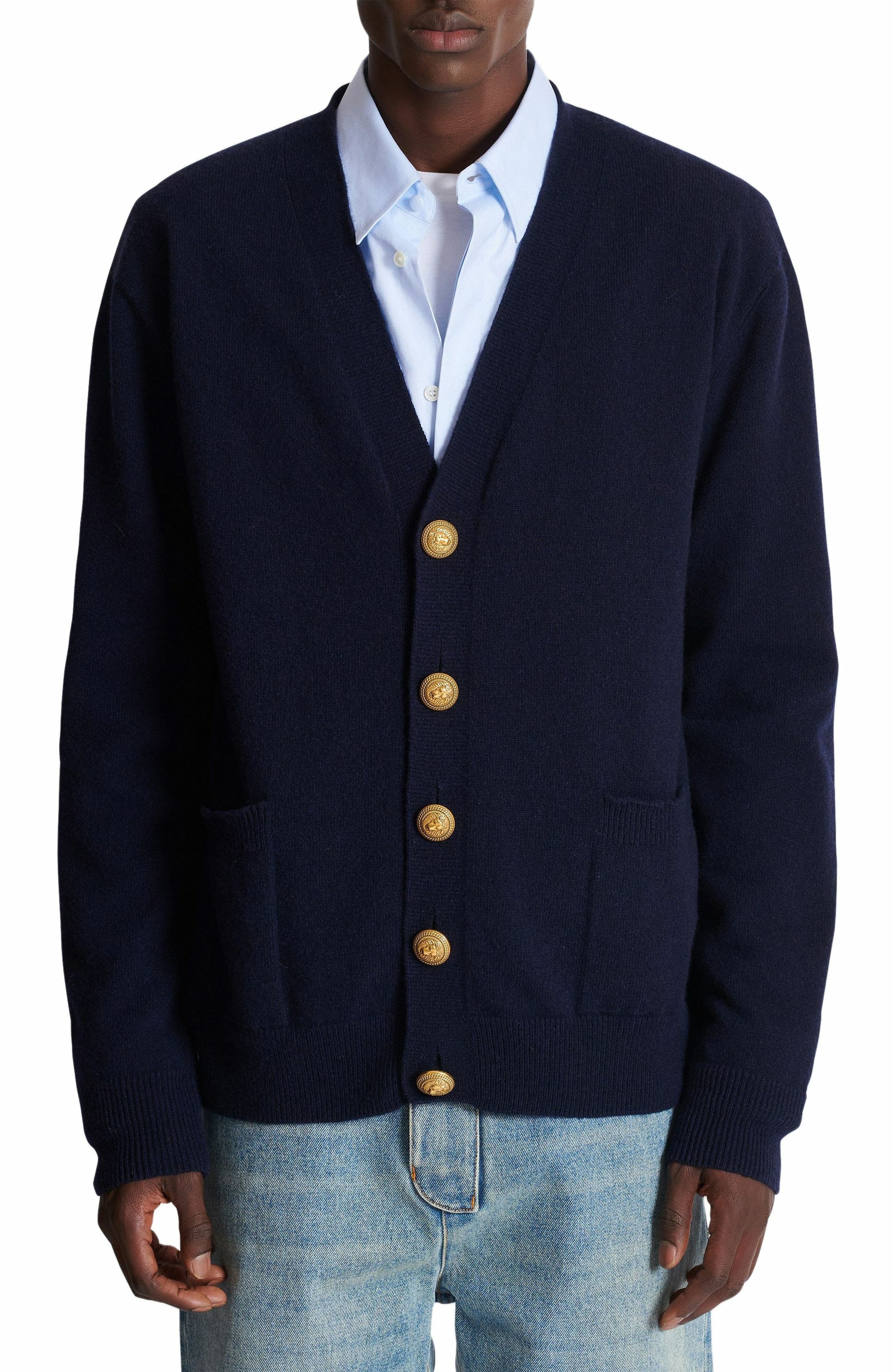 Balmain Eco-cashmere cardigan in Navy at Nordstrom - 7