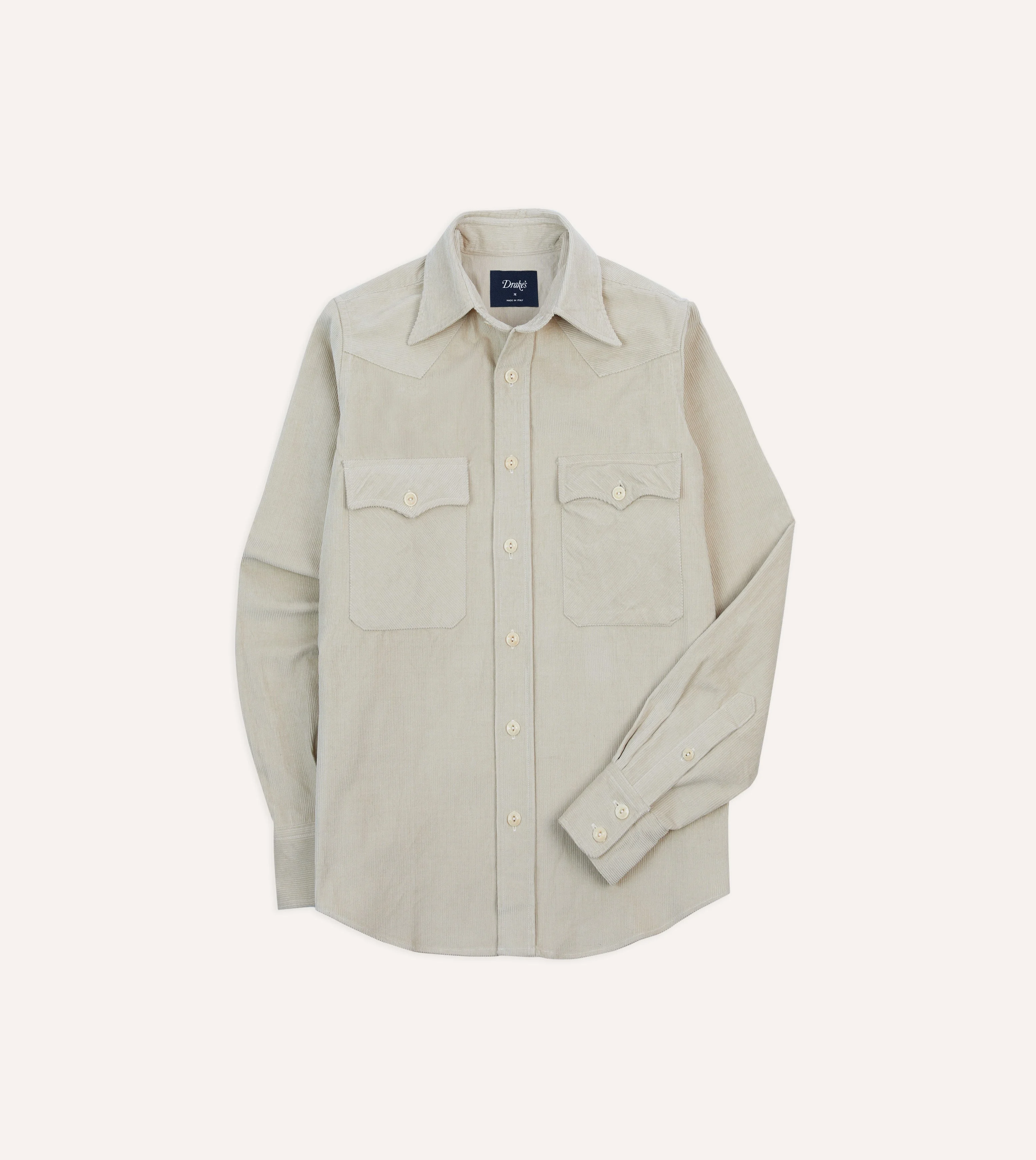 Ecru Corduroy Two-Pocket Western Shirt - 1