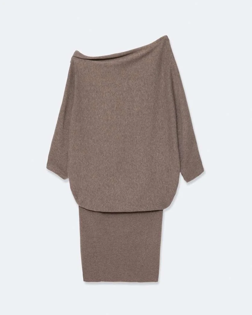 ELLIE ASYMMETRIC KNITTED COTTON MINI DRESS - 1