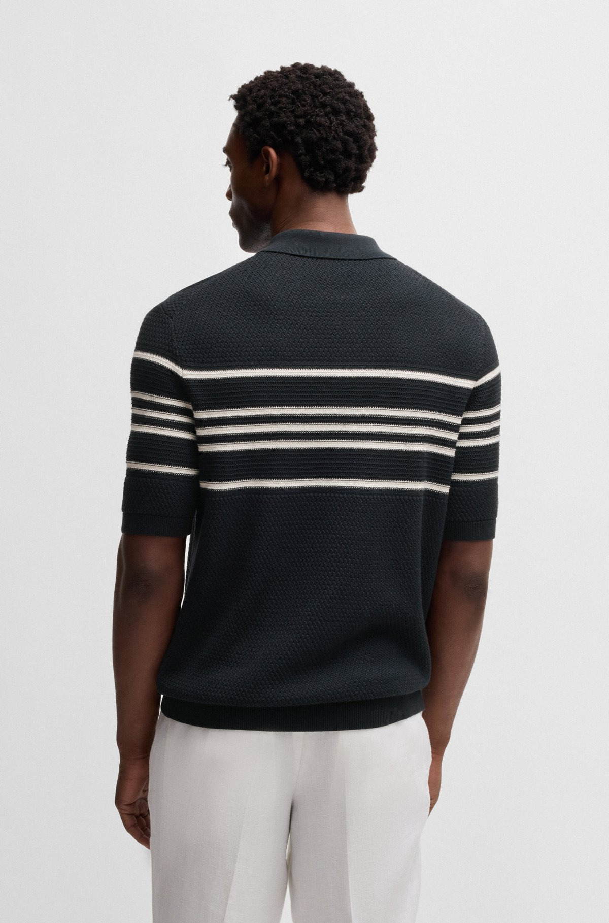 KNIT POLO IN SILK AND COTTON WITH STRIPE DETAILS - 5