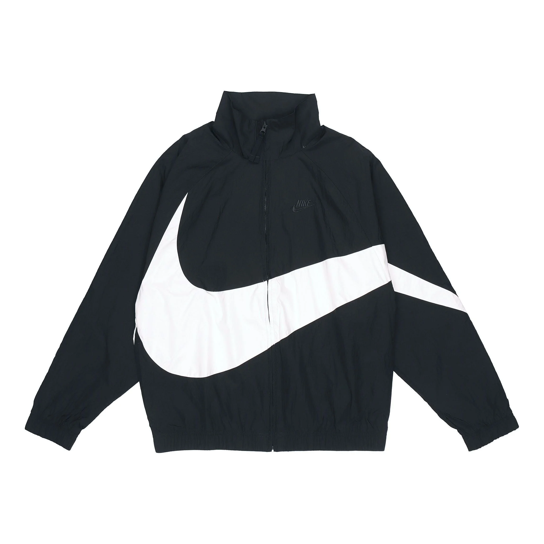 Nike Big Swoosh Sportswear Cardigan Woven Stand Collar Logo Jacket Black AR3133-010 - 1