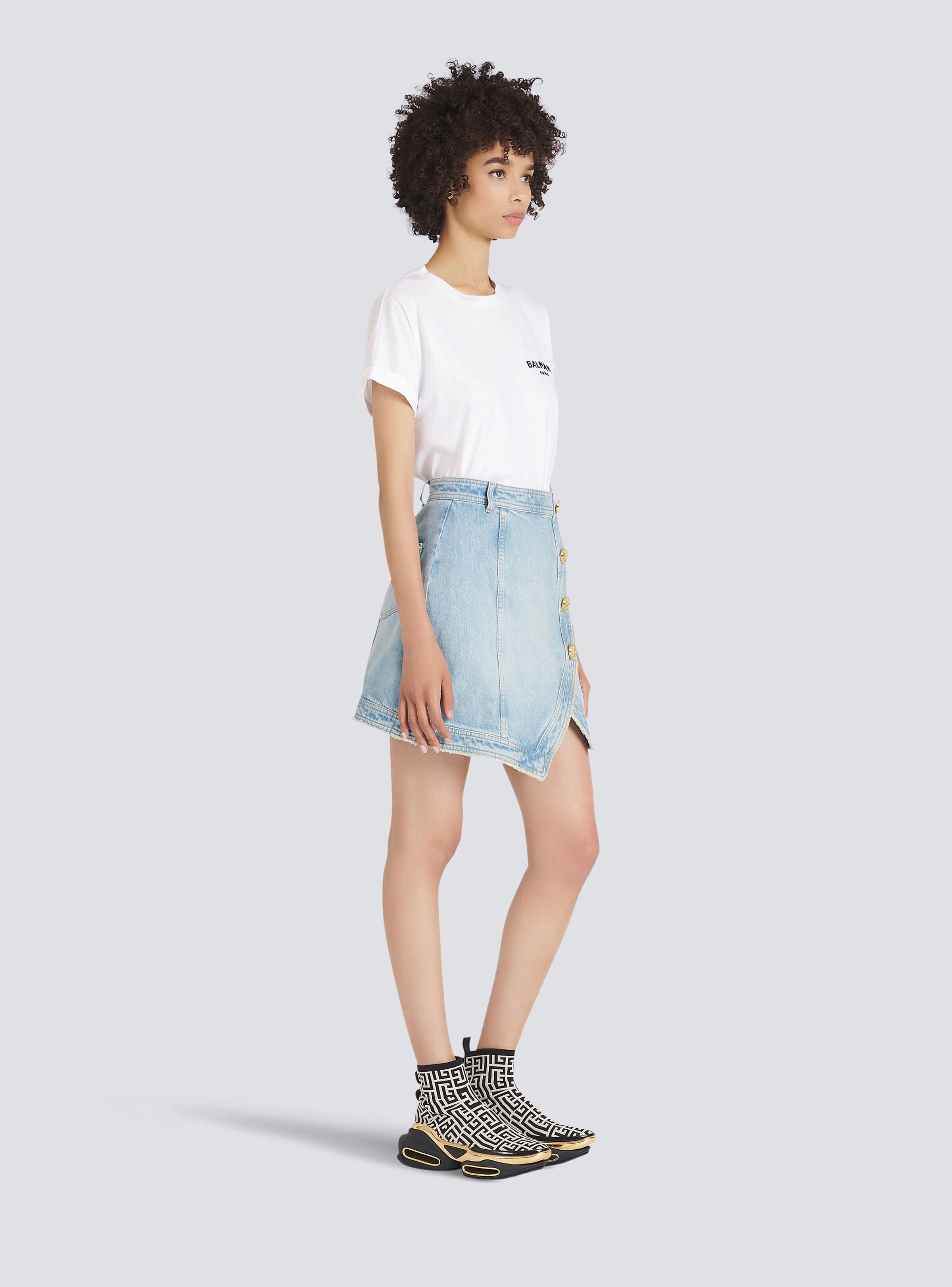 Short asymmetrical denim skirt - 5