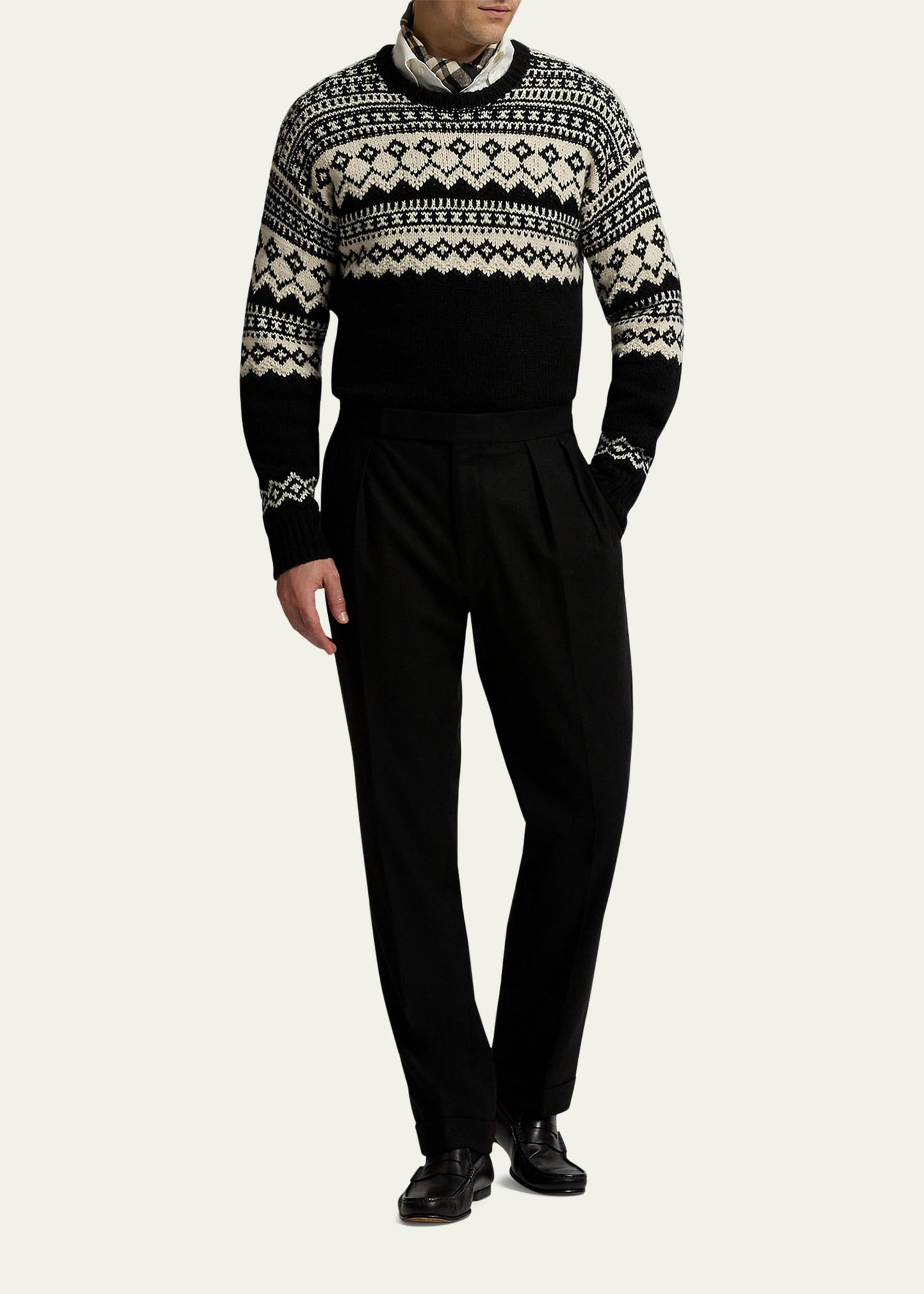 Men's Cashmere Fair Isle Intarsia Crewneck Sweater - 2