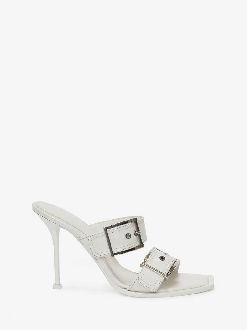 Women's Double Buckle Punk Mule in Ivory/silver 1