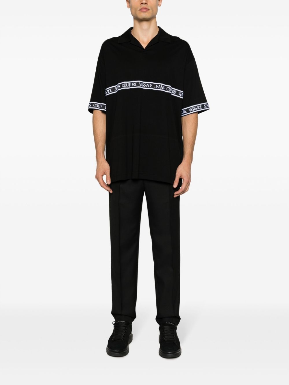logo-tape cotton polo shirt - 2