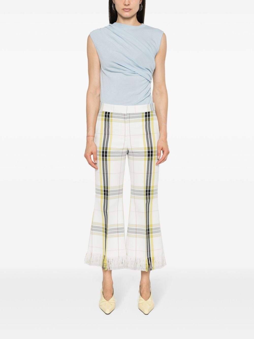 plaid cropped flared trousers - 2