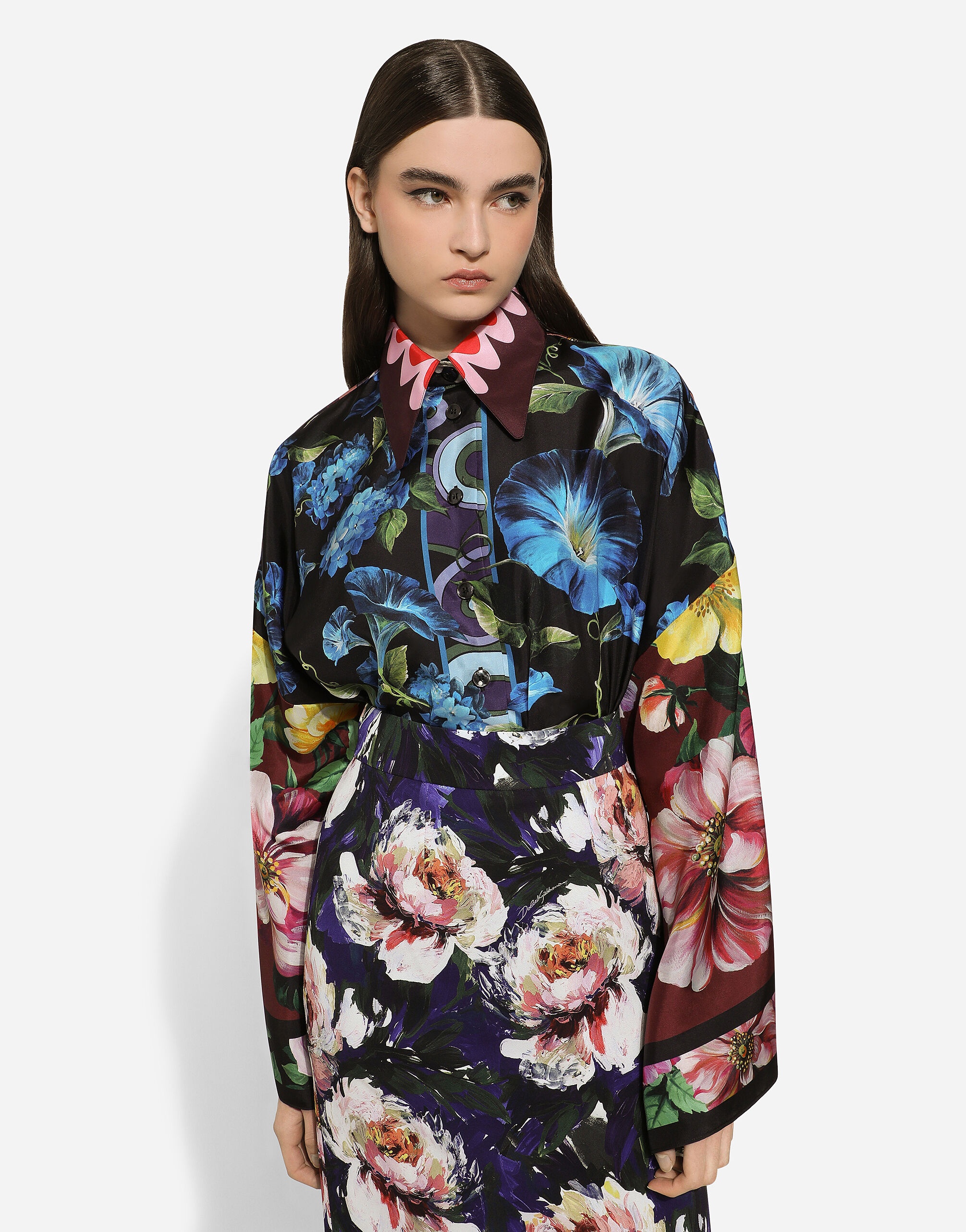 Oversize silk shirt with floral print - 4