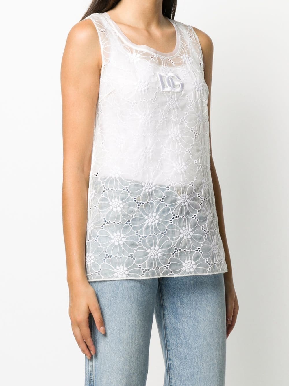 floral embroidered sheer sleeveless top - 3