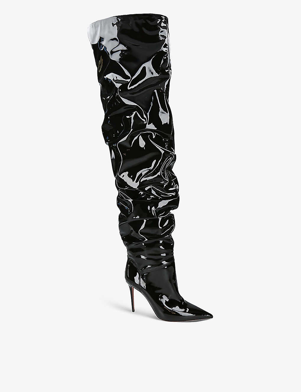Jaheel rippled-texture leather heeled thigh-high boots - 3