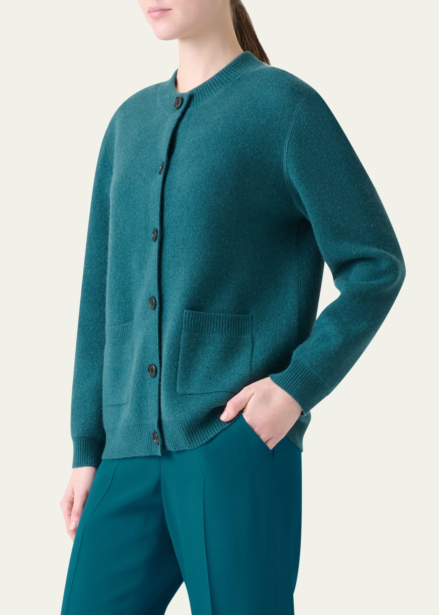 Pure Cashmere Pique Knit Crewneck Cardigan - 4