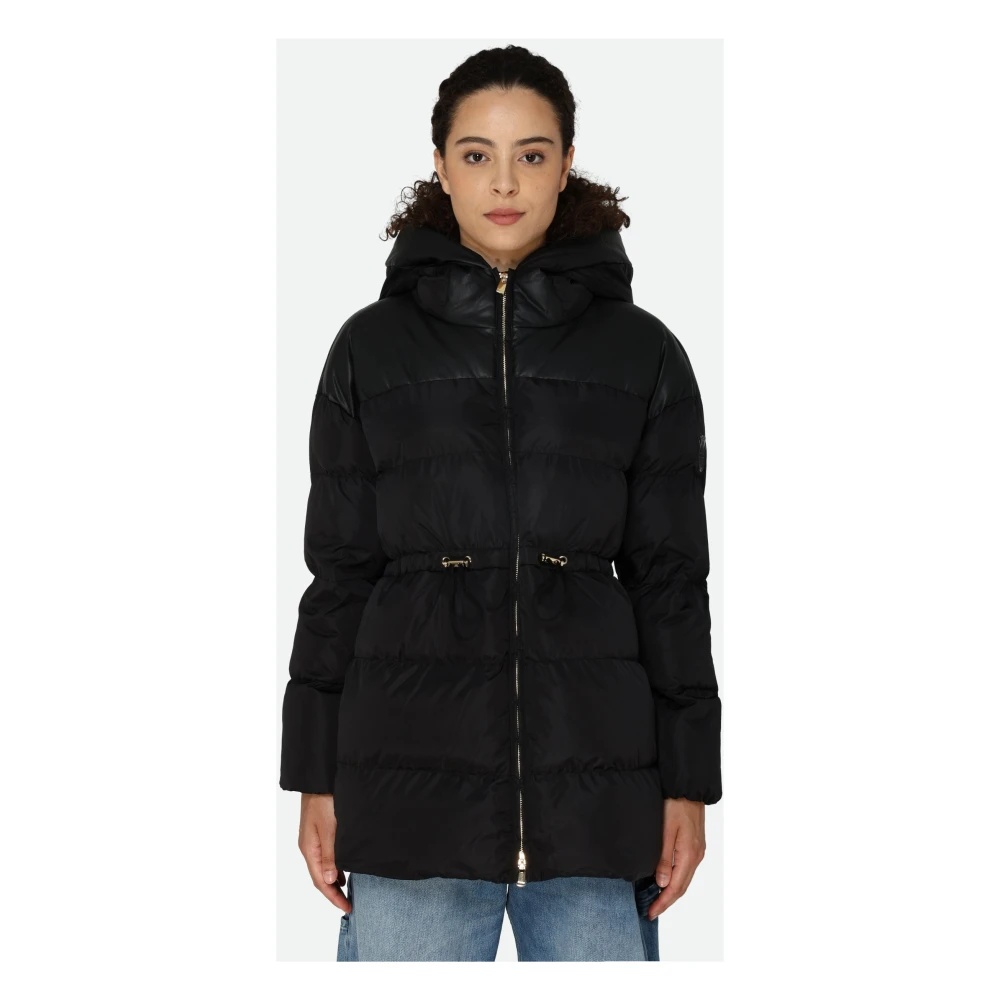 BLACK HOODED PUFFER JACKET - 2