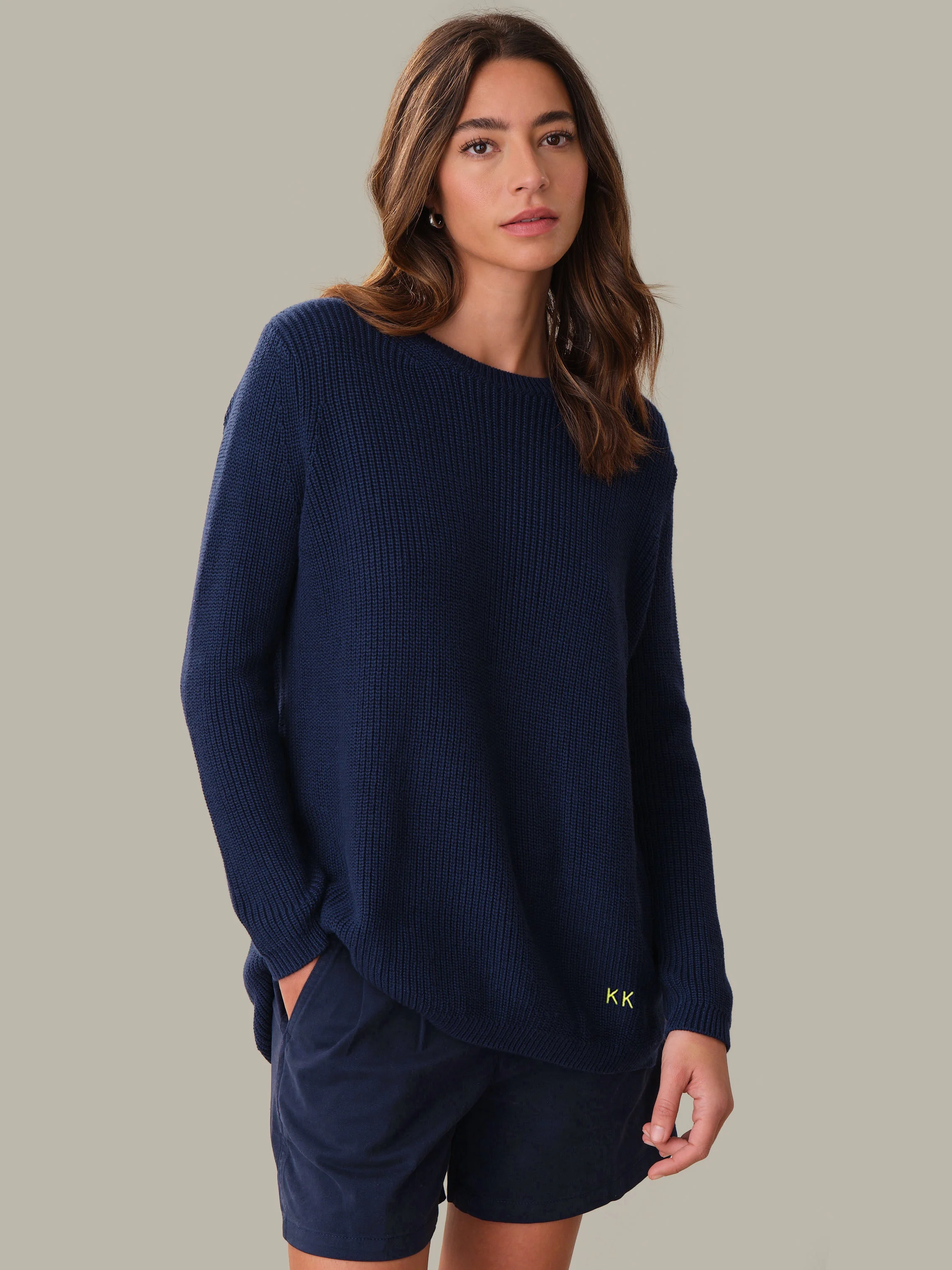 Emma: Crewneck Shaker Stitch Cotton Sweater - 1