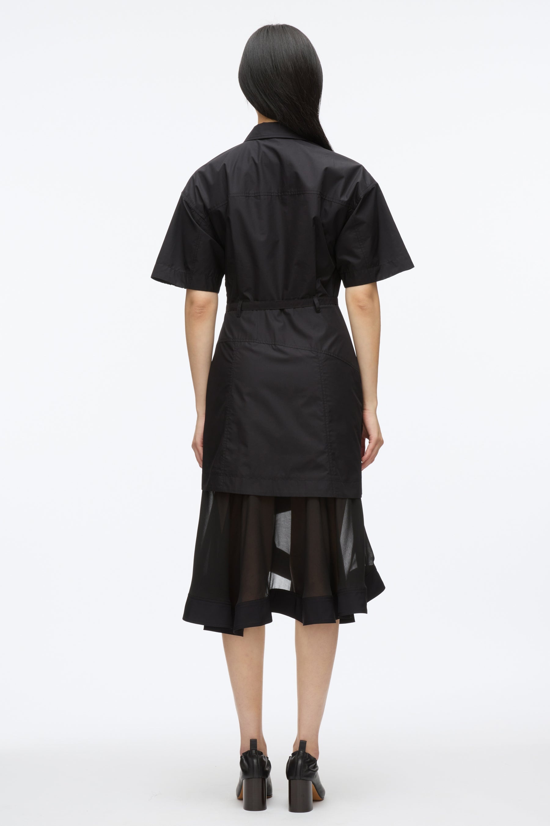 Cascade Hem Shirt Dress with Lace - 4