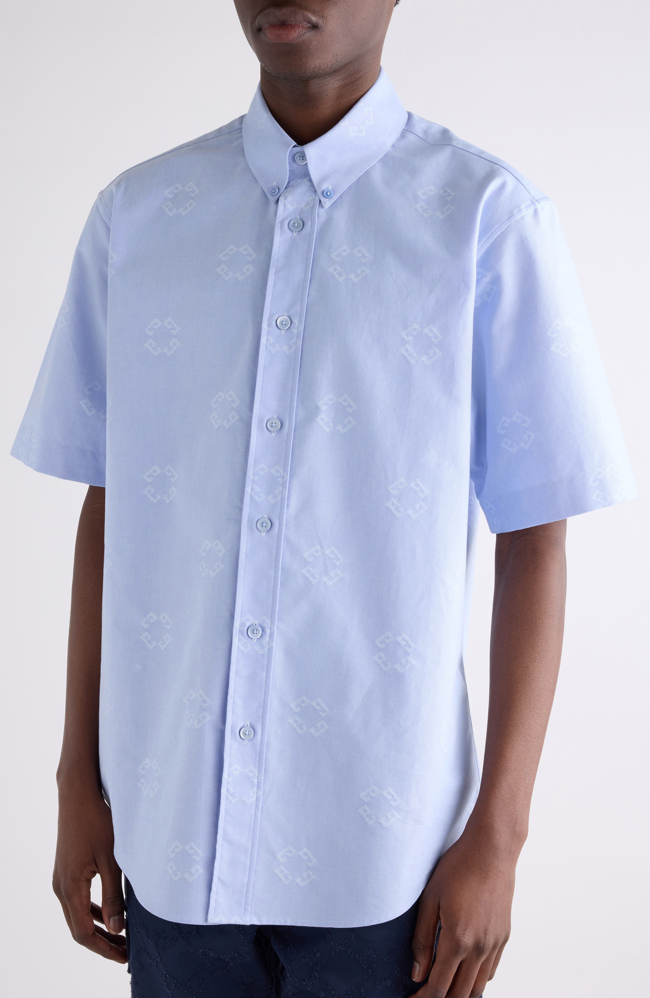 Givenchy Custom Fit Monogram 72 Jacquard Button-Down Shirt in Baby Blue at Nordstrom - 5
