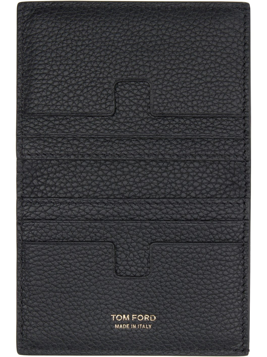 Black Grain Leather Folding Card Holder - 3