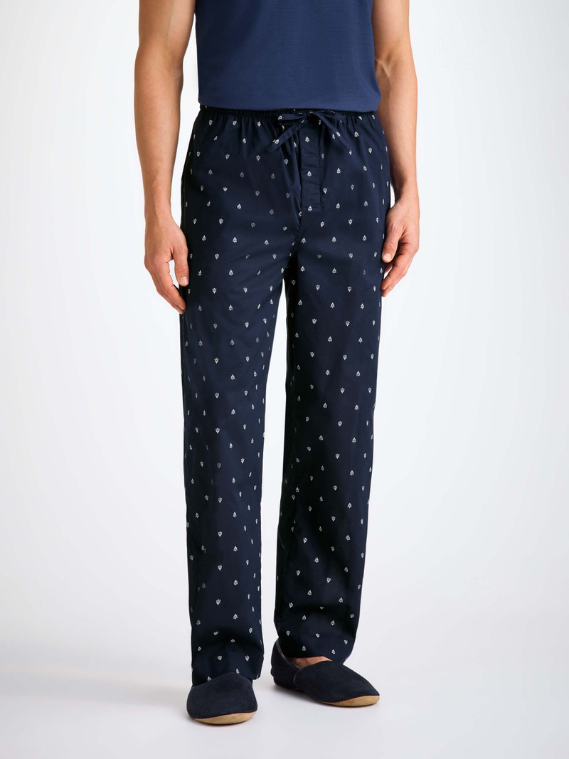 Men's Lounge Pants Cotton Batiste Navy Paisley Motif 1
