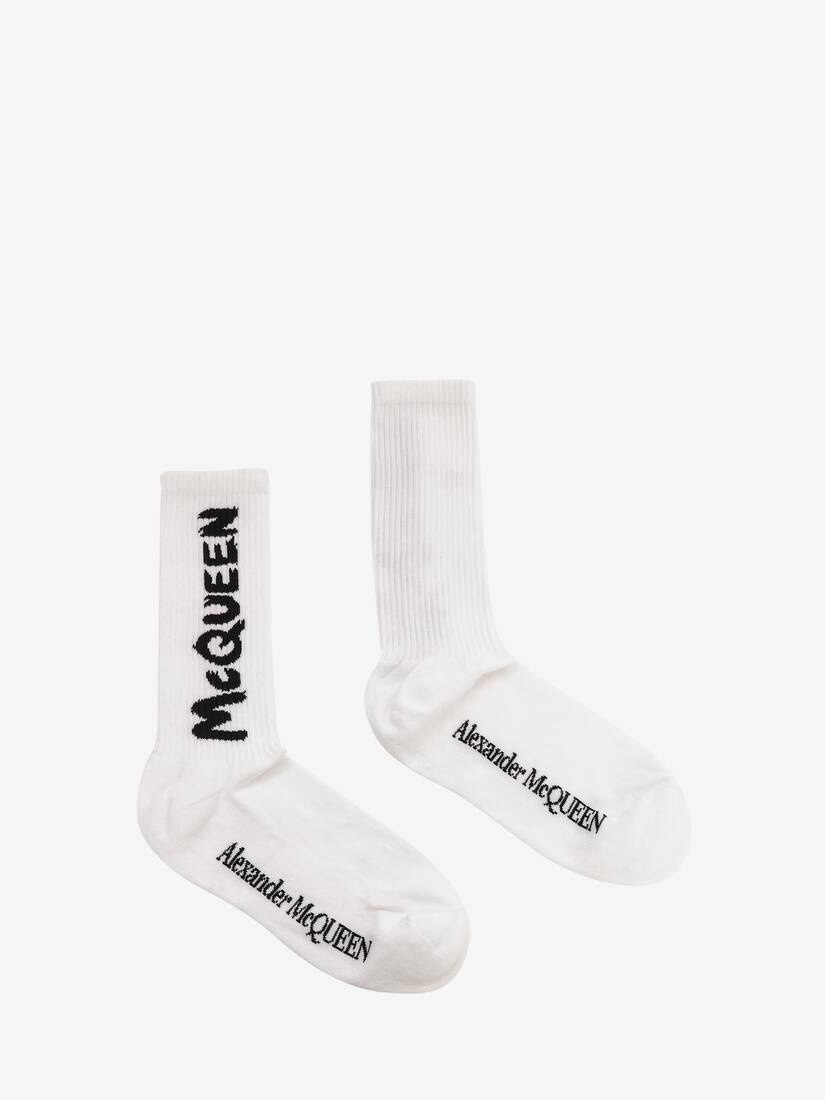 Men's McQueen Graffiti Socks in White/black - 1