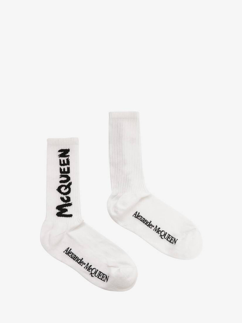 Men's McQueen Graffiti Socks in White/black 1