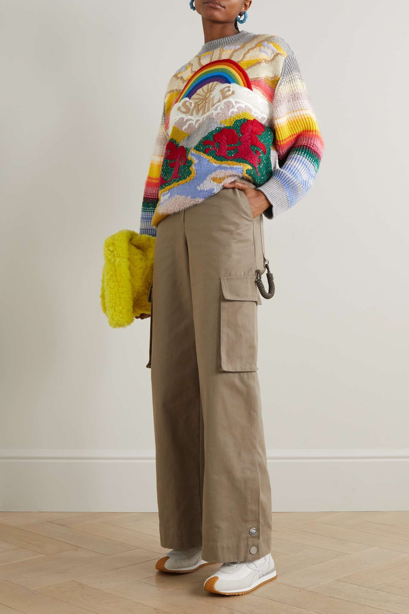 Stella McCartney Festive Smile embroidered intarsia wool-blend sweater outlook