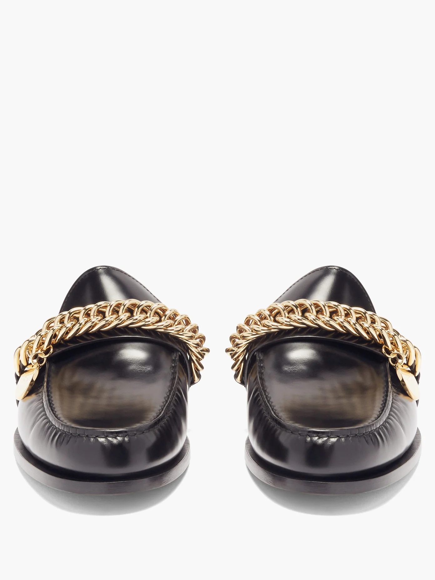 Chain-embellished leather backless loafers - 5