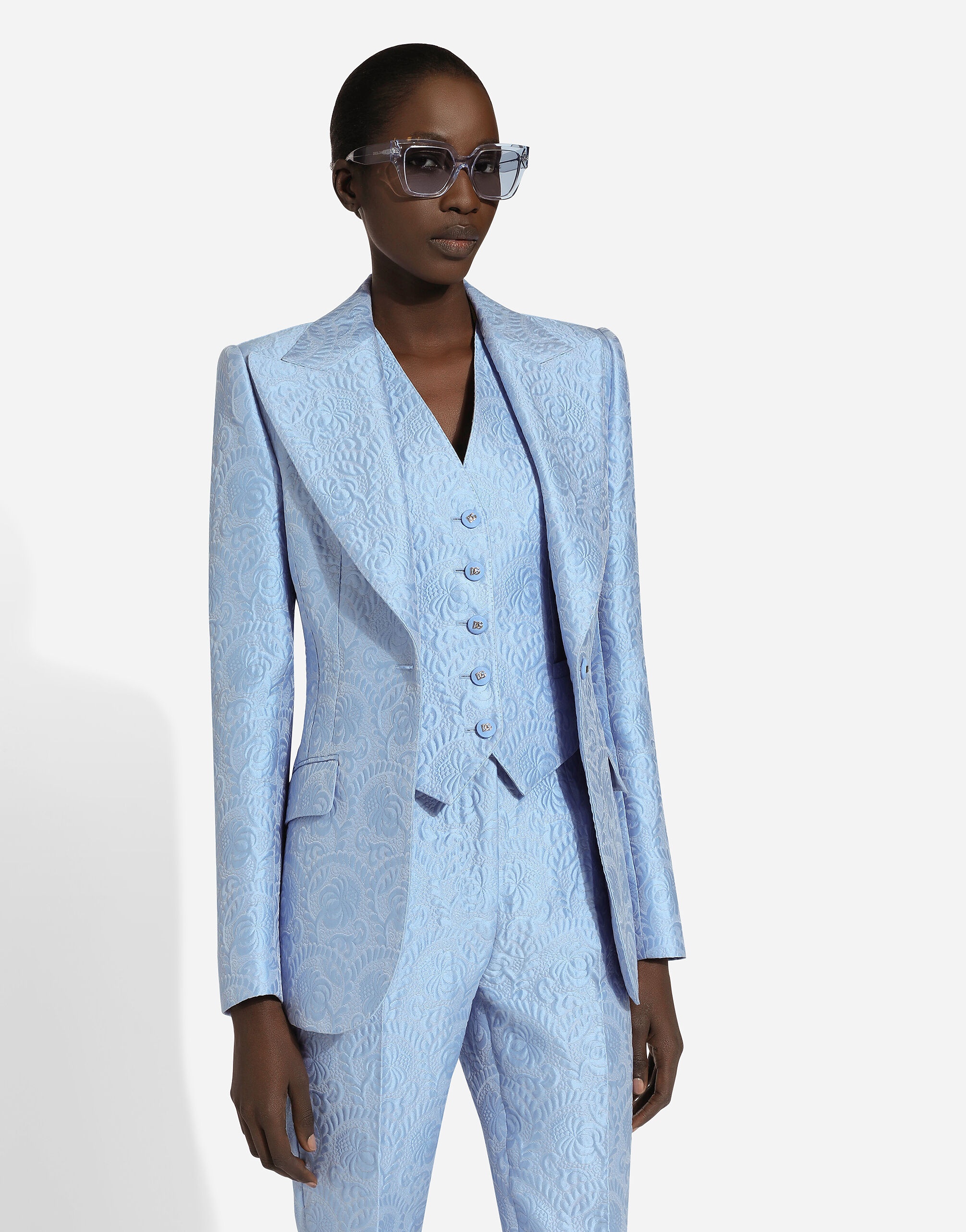 Single-breasted floral quilted jacquard Turlington jacket - 5