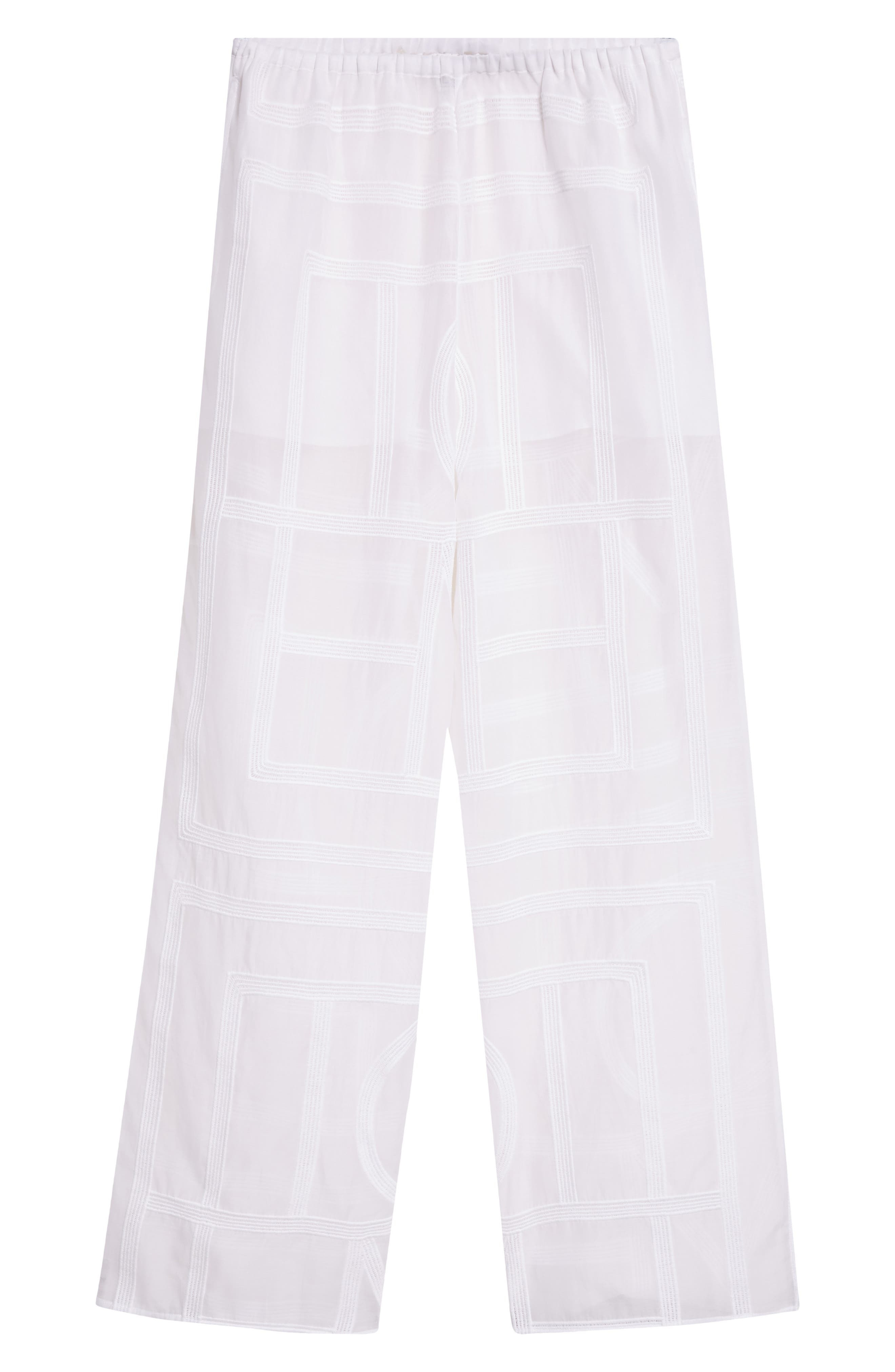 TOTEME Monogram Open Stitch Organic Cotton & Silk PJ Bottoms in White at Nordstrom - 6