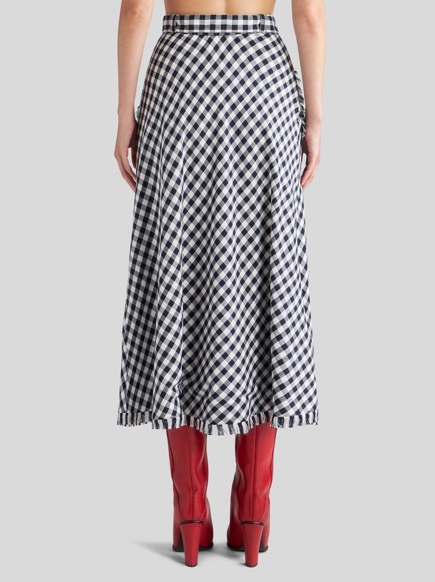 GINGHAM FABRIC WRAP SKIRT - 5