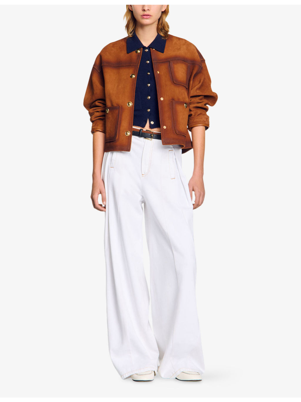 Topstitched Wide-Leg Denim Jeans - 2
