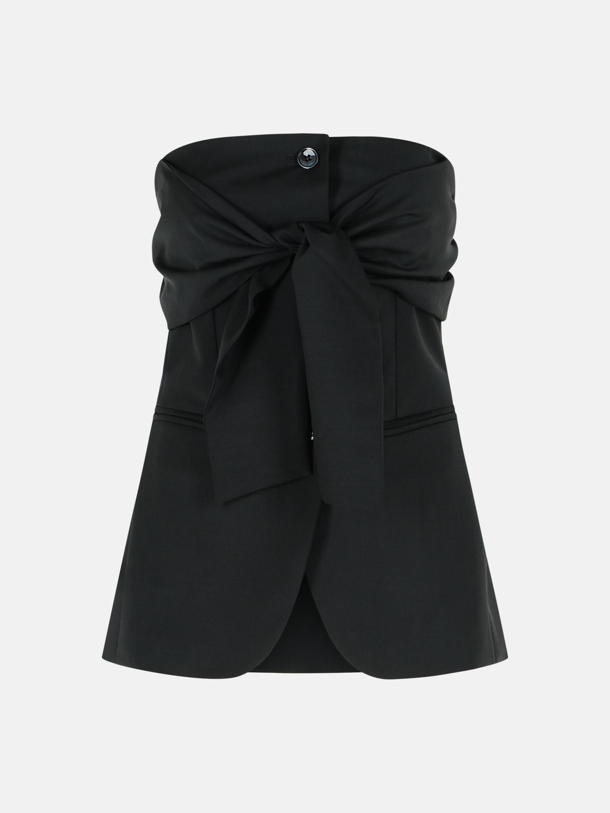 'VERUSKA' BLACK VIRGIN WOOL BUSTIER TOP - 1