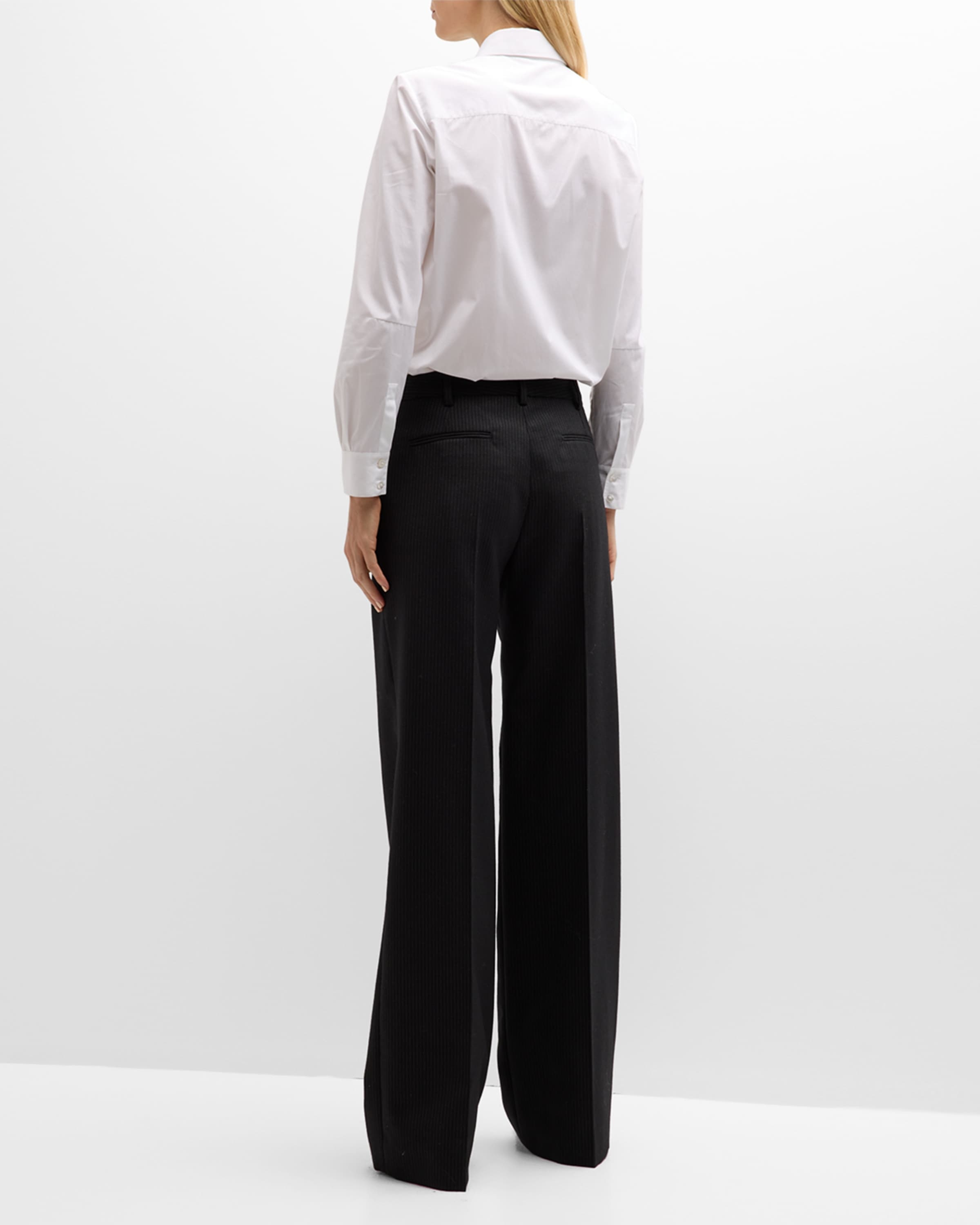 Banew Pinstripe Wool Wide-Leg Trousers - 4