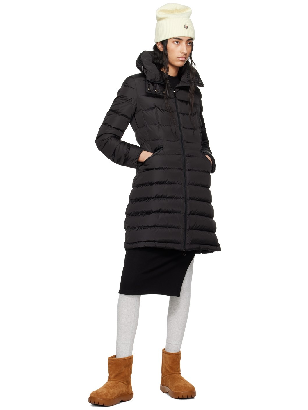Black Flammette Down Coat - 5