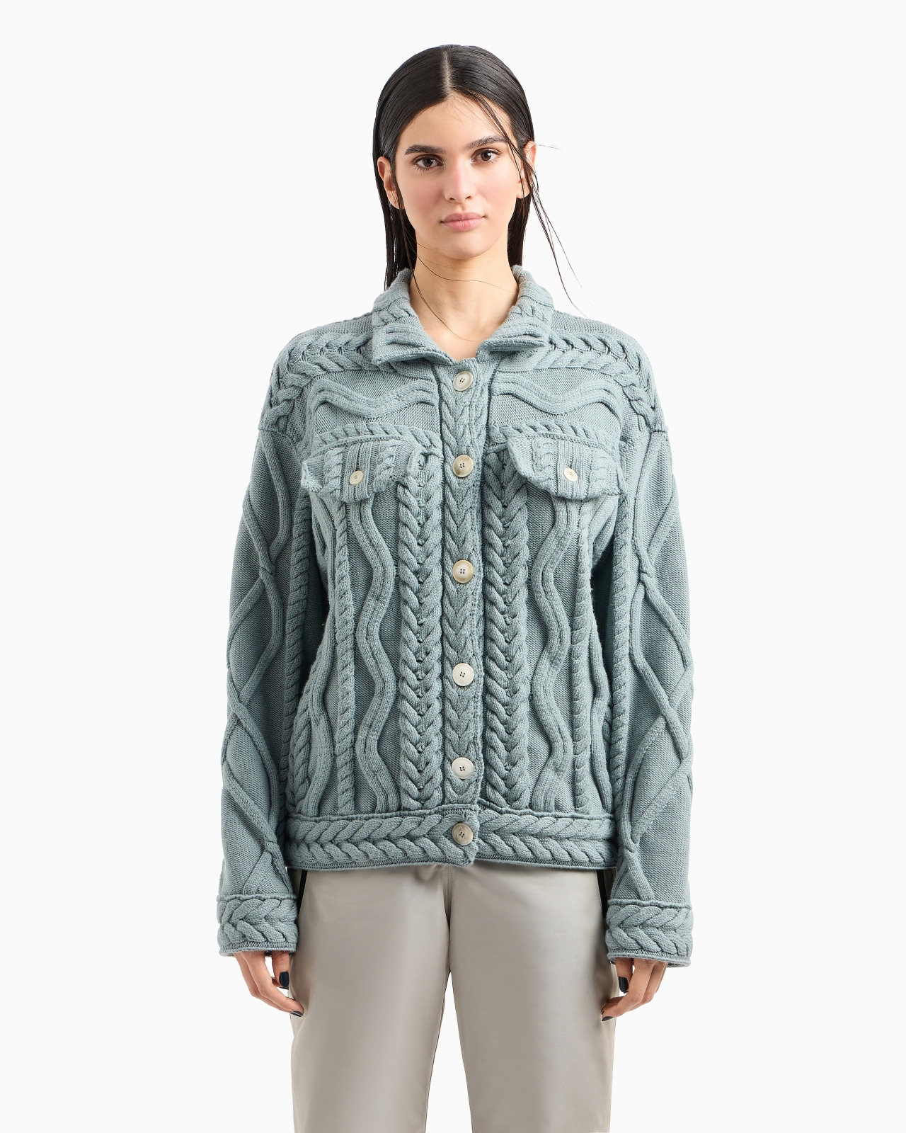 GIORGIO ARMANI NEVE CABLE-KNIT VIRGIN WOOL CARDIGAN - 4