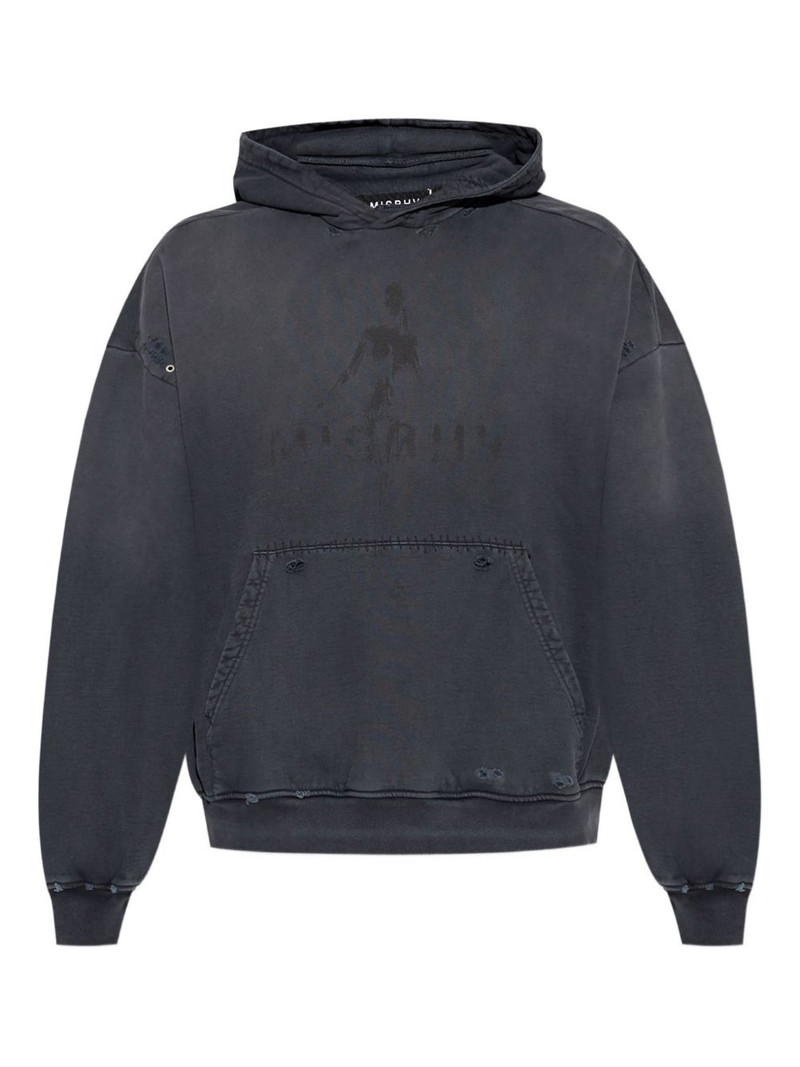 graphic-print distressed cotton hoodie 1