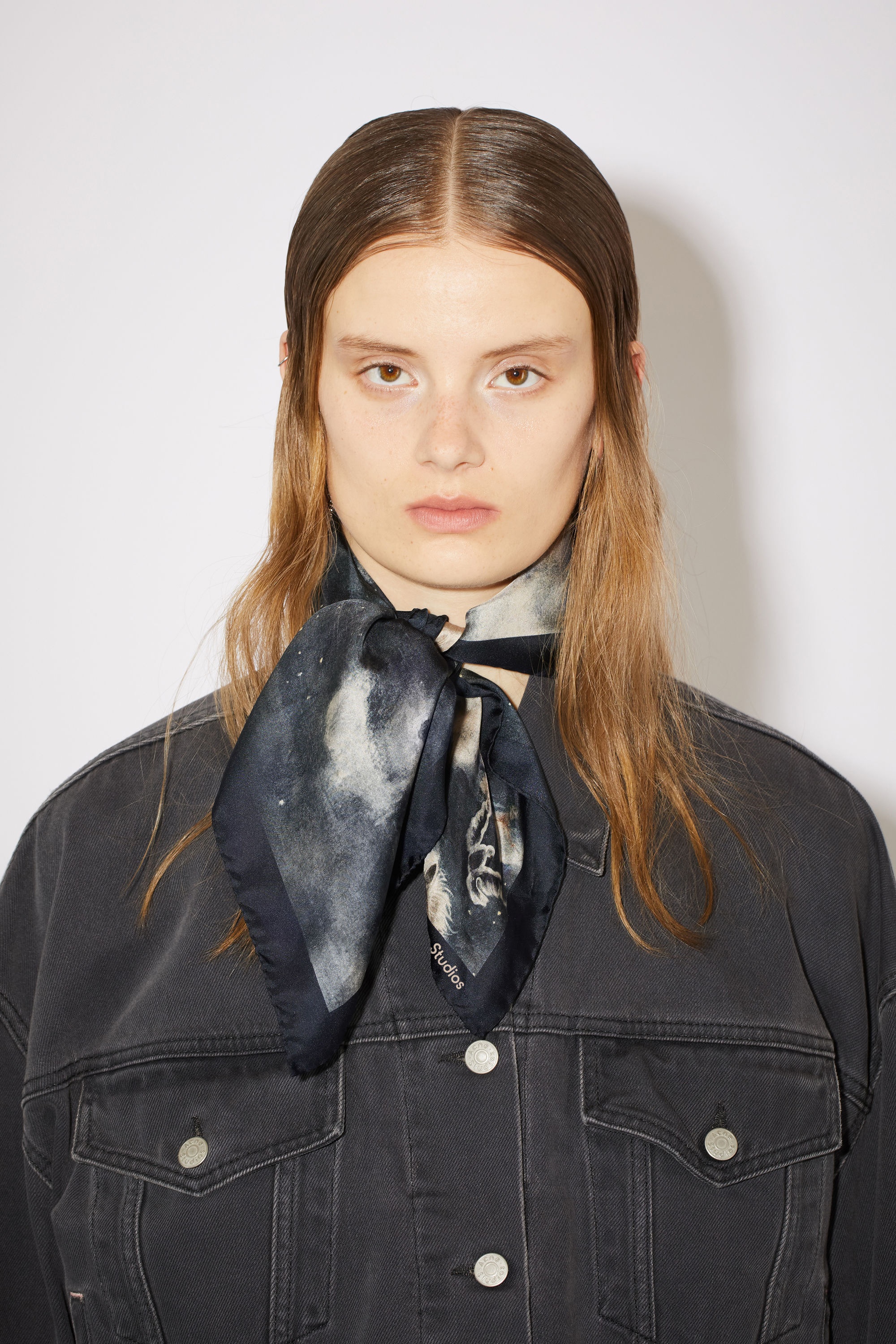 Horse print silk scarf - Dark Blue - 2